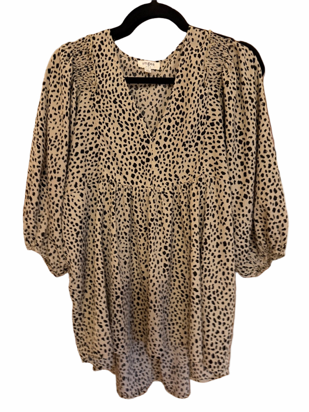 Umgee Beige and Black Spotted V-Neck Tunic